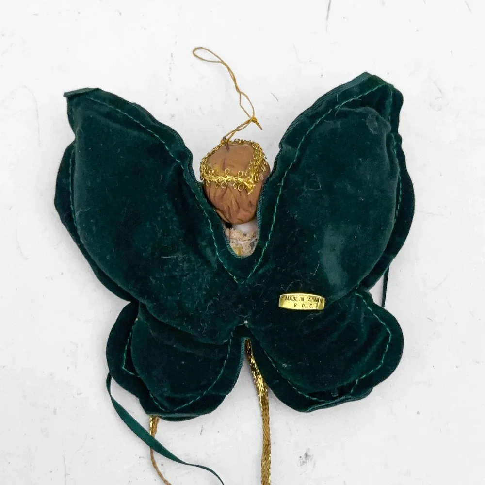 VTG Porcelain Angel Butterfly Christmas Ornament Gothic Victorian Style